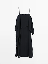 Midi dress with asymmetric ruffle detail