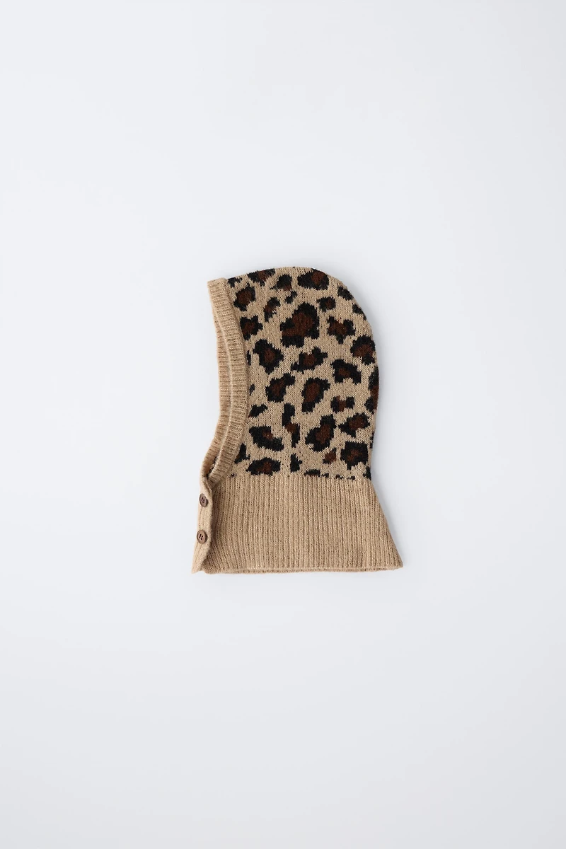 ANIMAL PRINT KNIT BALACLAVA
