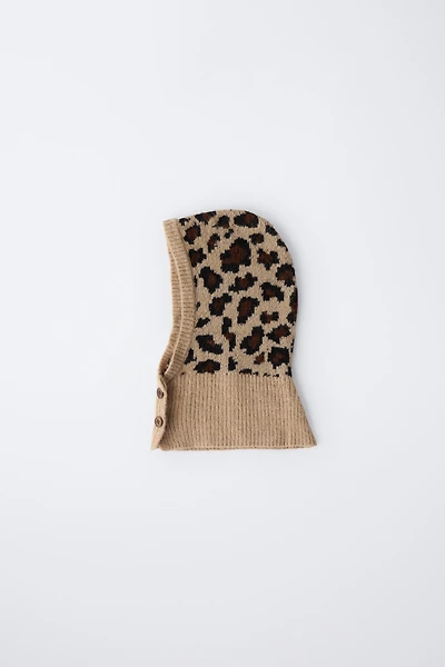 ANIMAL PRINT KNIT BALACLAVA