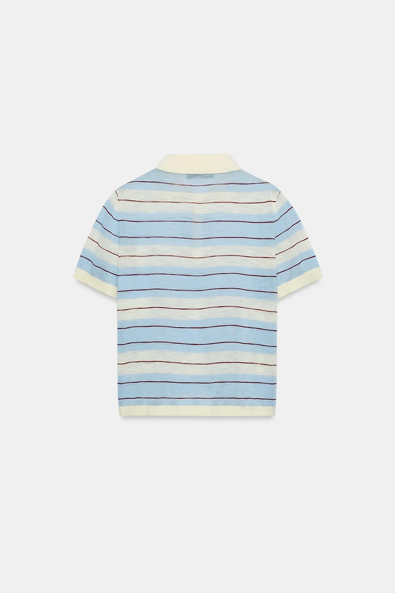 STRIPED KNIT POLO TOP