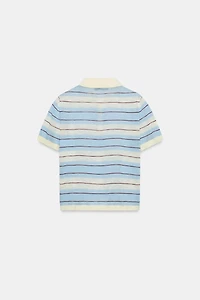 STRIPED KNIT POLO TOP