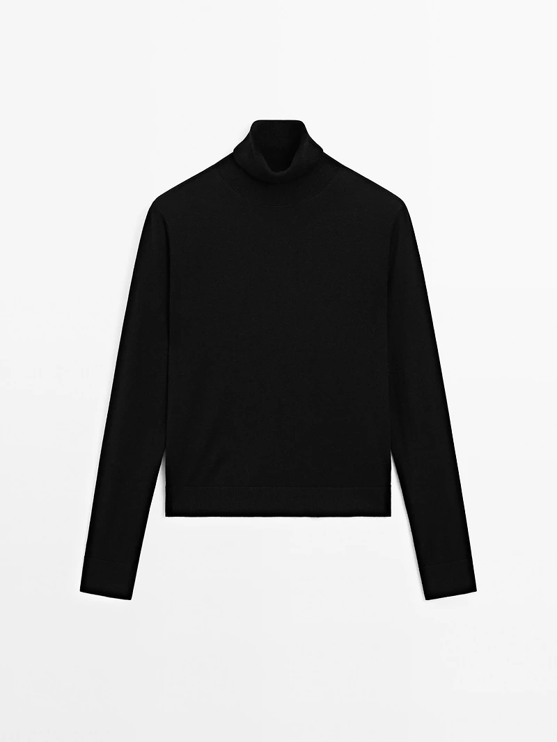 High neck wool blend sweater