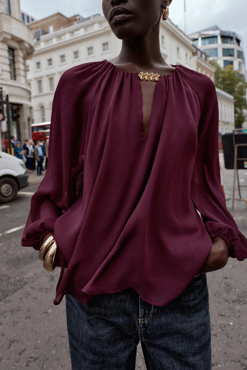 SEMI-SHEER HARDWARE BLOUSE