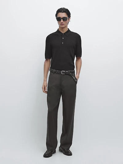 Merino wool knit polo sweater
