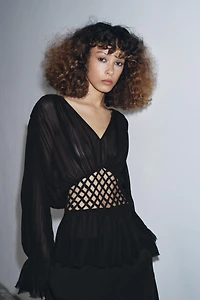 ZW COLLECTION MACRAMÉ V-NECK BLOUSE