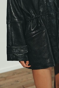 ADJUSTABLE WAIST LEATHER JACKET