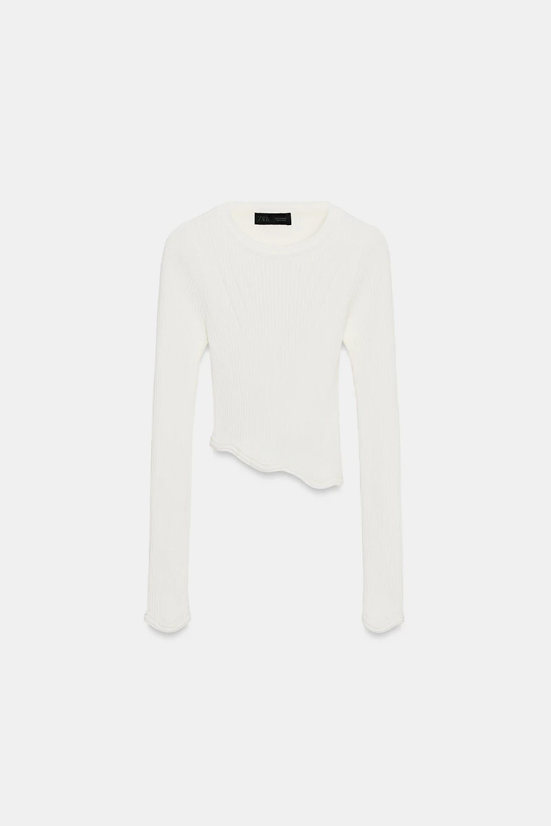 ASYMMETRIC HEM KNIT CROP TOP
