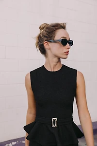 BOUCLÉ BUCKLE PEPLUM TOP