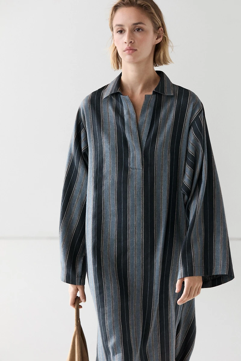 Striped linen cotton blend kaftan