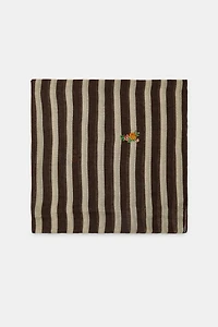EMBROIDERED FLORAL STRIPED LINEN SCARF