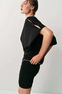 SHORT DRAPED BELTED DRESS