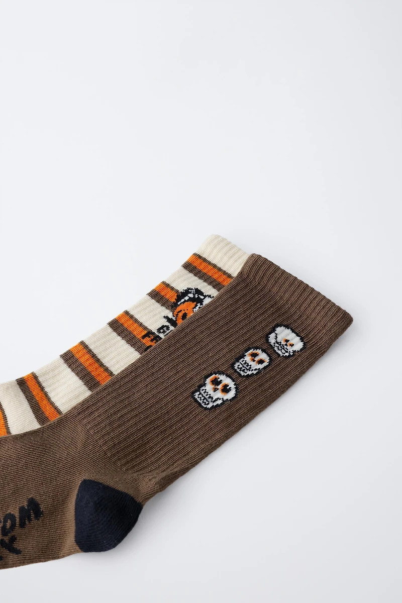 LOT DE DEUX PAIRES CHAUSSETTES RAYÉES CITROUILLE