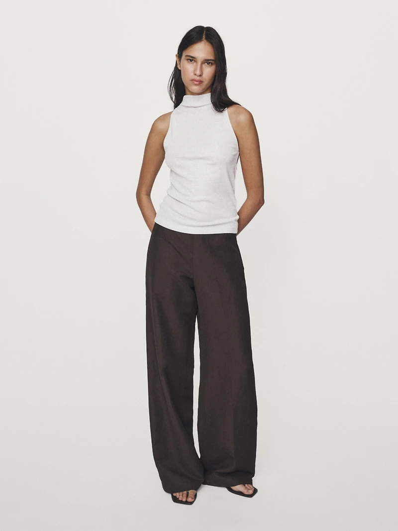 Top en maille à encolure américaine finition métallisée