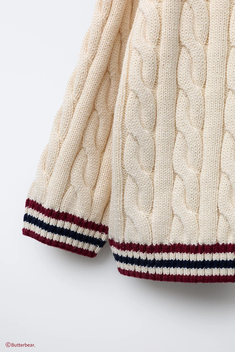 BUTTERBEAR © EMBROIDERED CABLE-KNIT CARDIGAN