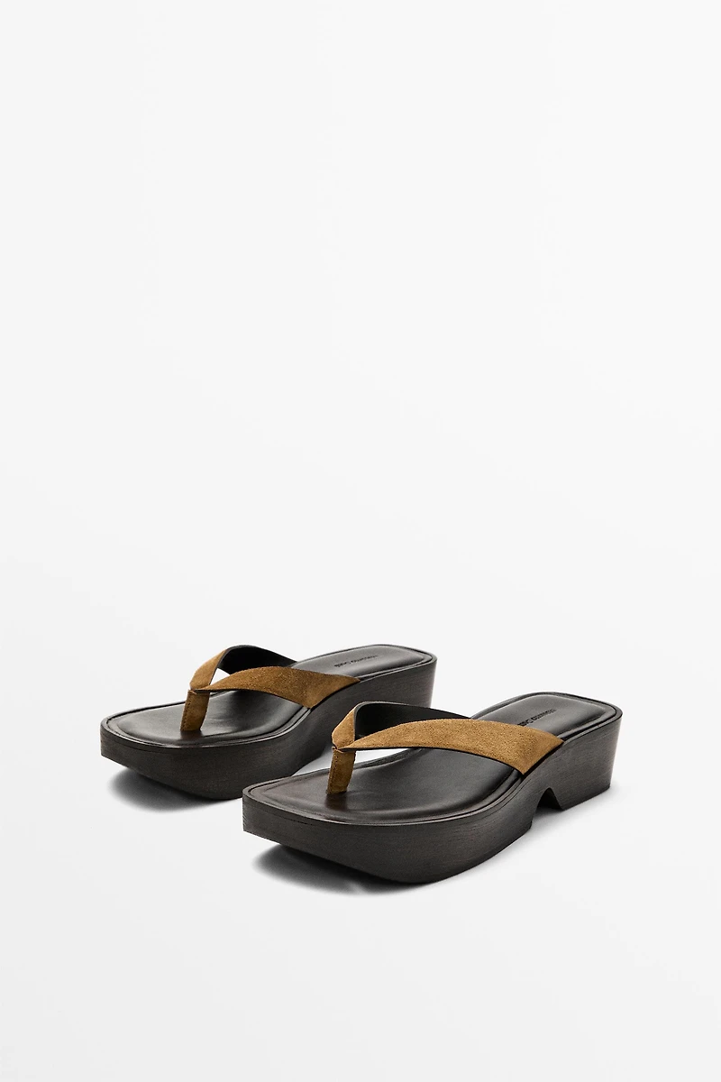 Leather wedge heel sandals