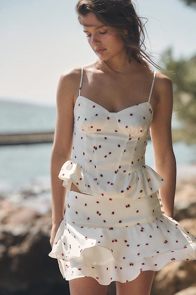 RUFFLED STRAWBERRY SATIN EFFECT TOP