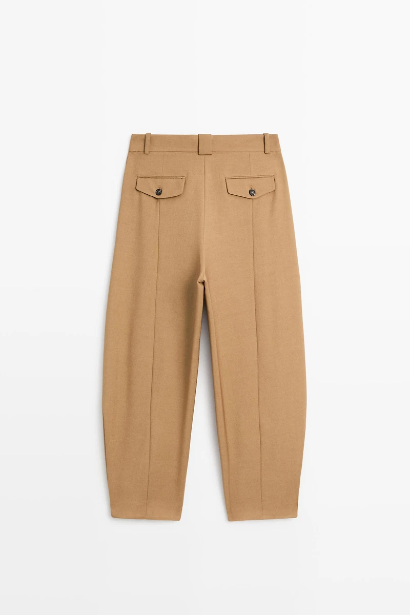 Pleated wool-blend pants