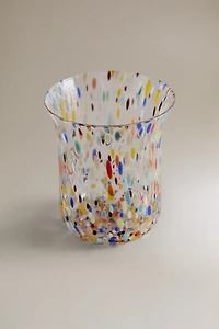 BLOWN GLASS TUMBLER WITH SPECKLED DESIGN