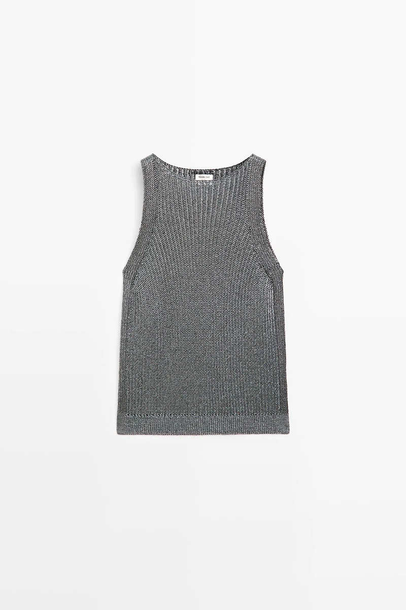 Metallic knit halter top - STUDIO