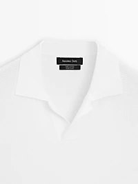 Textured knit short sleeve polo shirt