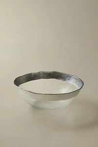 EMBOSSED GLASS BOWL WITH SILVER RIM