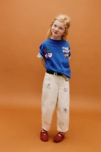 EMBROIDERED BARREL TWILL PANTS