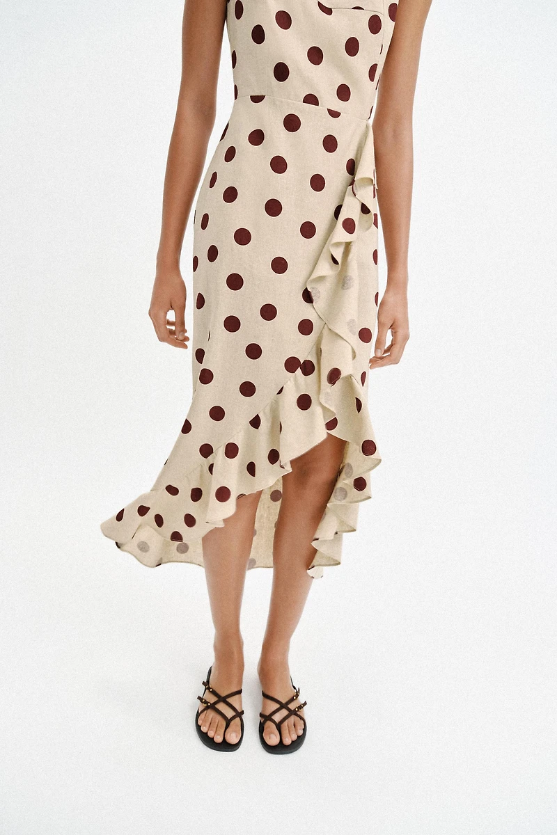 ROBE MIDI À POIS AVEC LIN