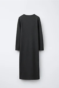 LONG RIBBED DRESS WITH RHINESTONE TEXT