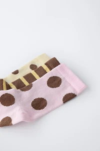 THREE-PACK OF LONG STRIPED AND POLKA DOT SOCKS
