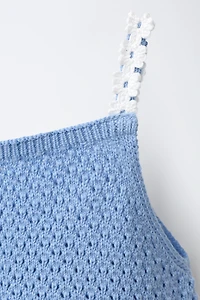 STRIPED AND SWISS EMBROIDERED KNIT DRESS