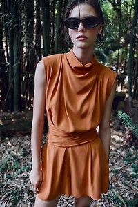 BELTED SHOULDER PAD JUMPSUIT
