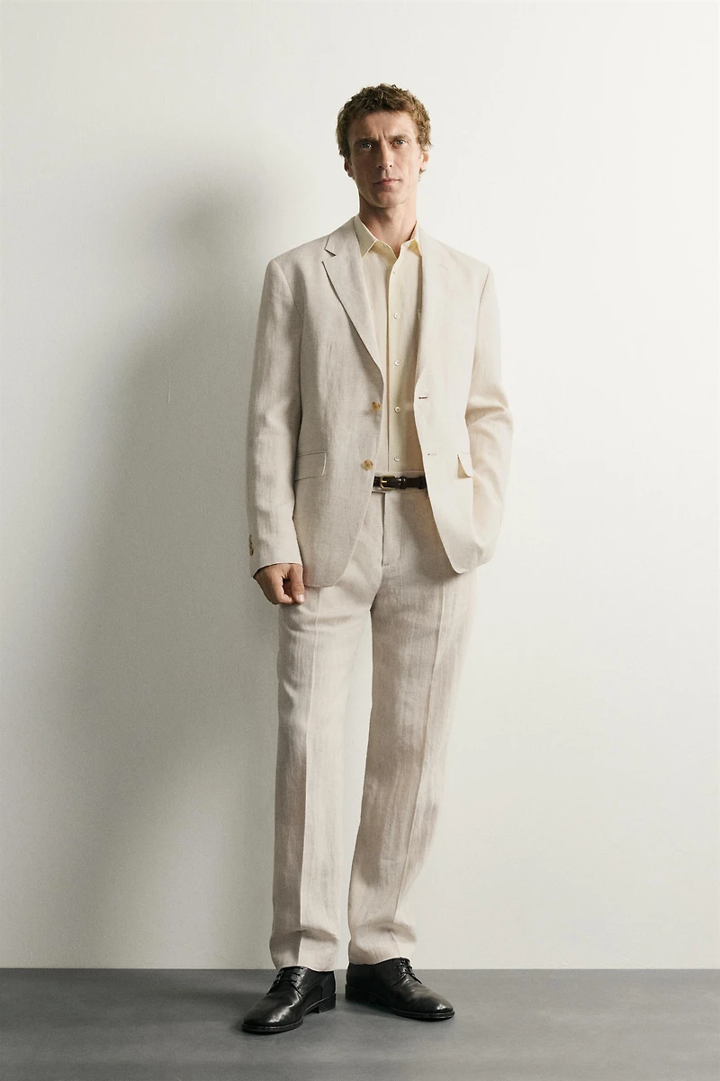 100% LINEN PLEATED SUIT PANTS