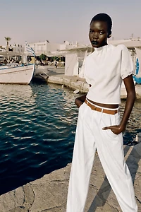 LINEN BELTED PANTS
