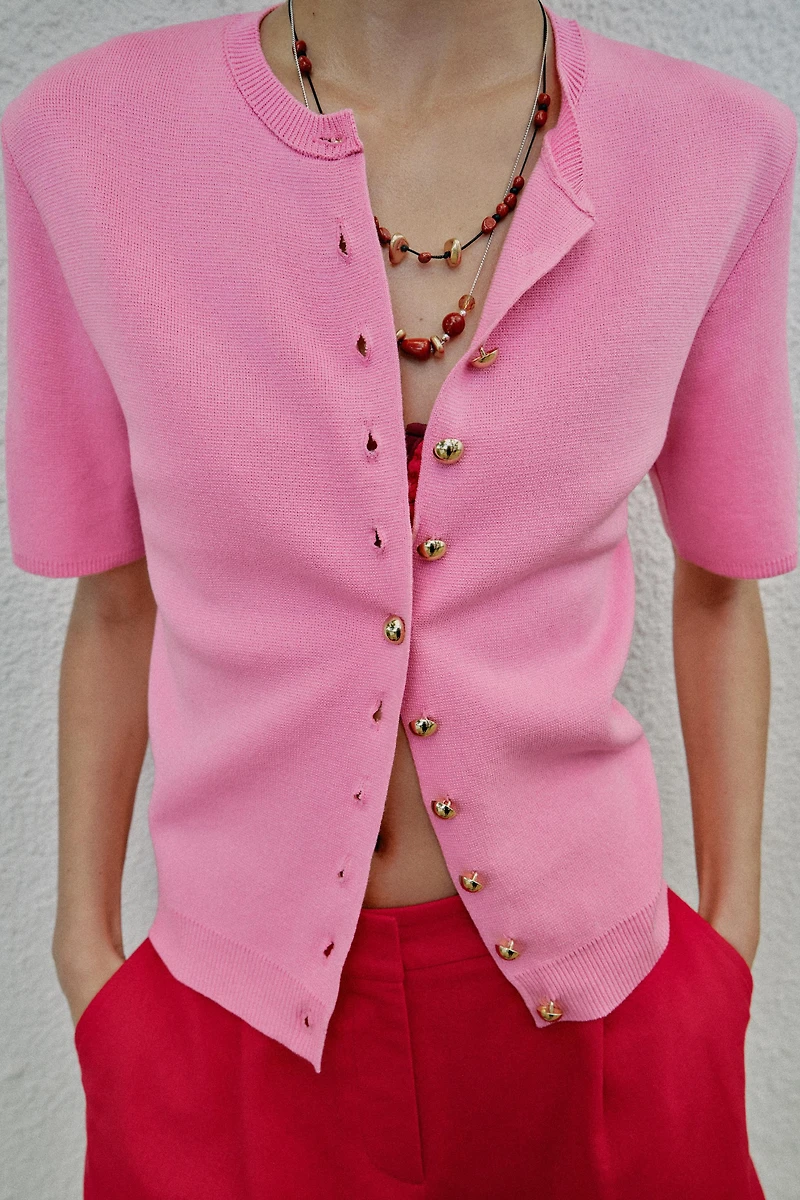 SHORT SLEEVE KNIT CARDIGAN