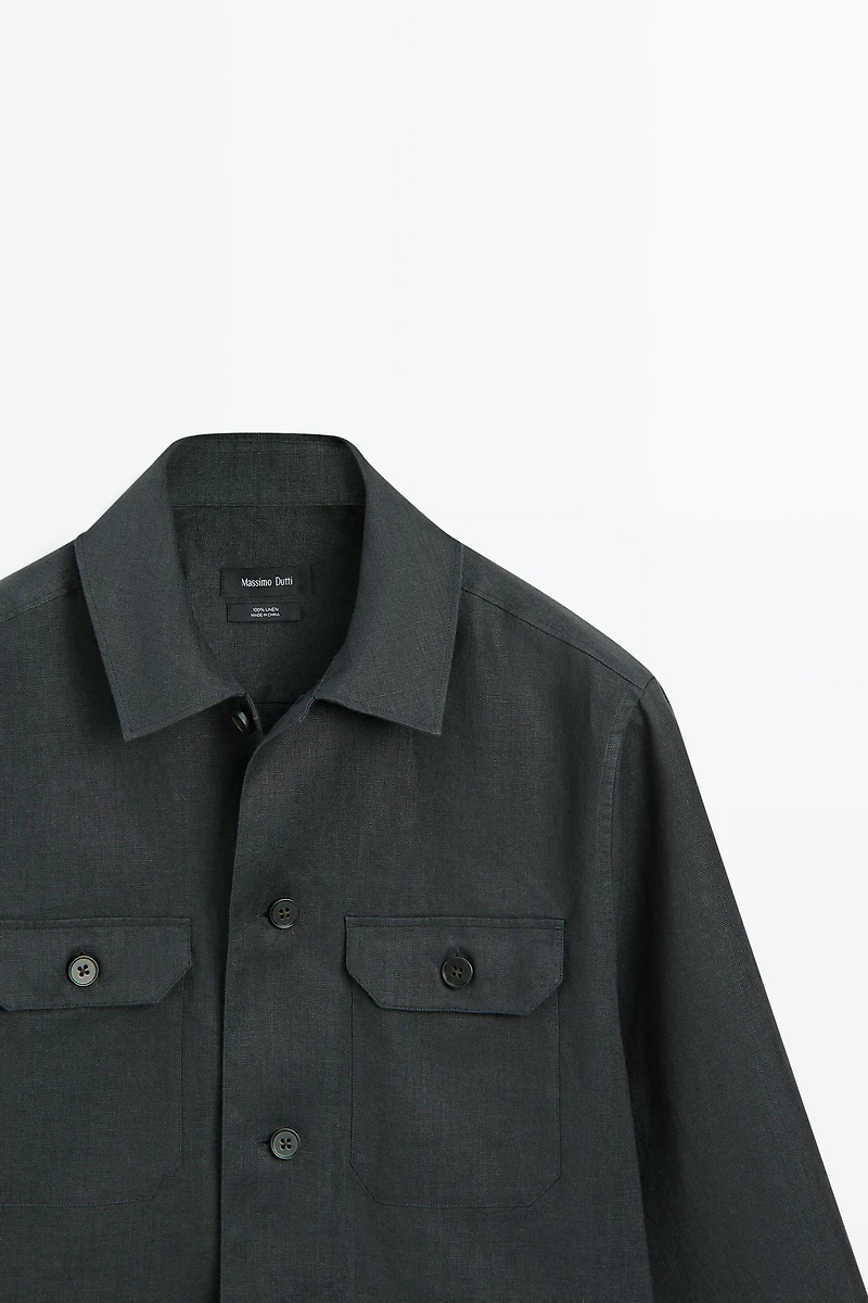 Total look linen overshirt with pockets