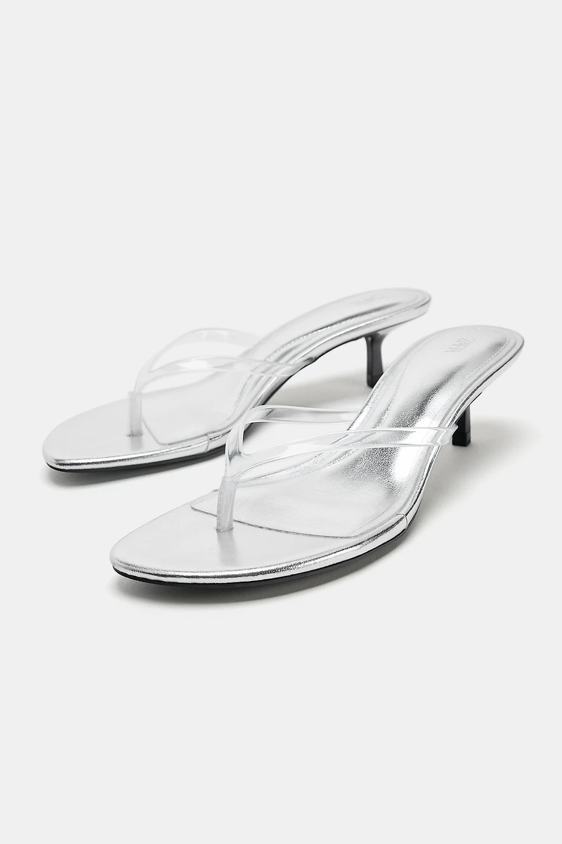 METALLIC EFFECT HEELED SANDALS