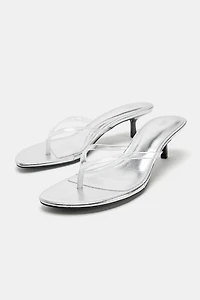 METALLIC EFFECT HEELED SANDALS