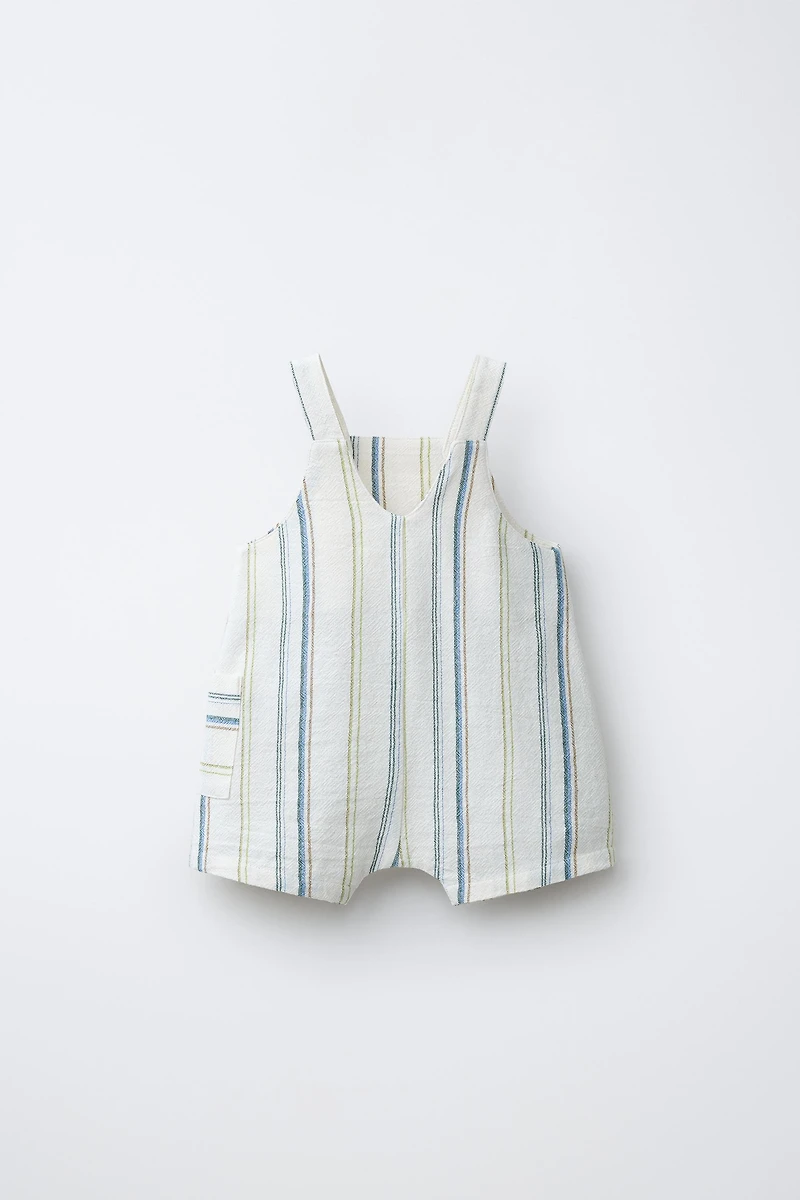 STRIPED OVERALL SHORTS