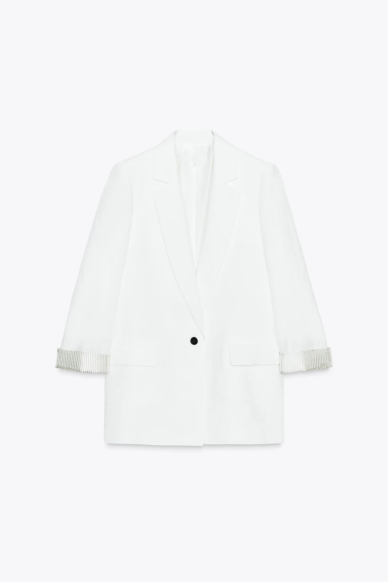 100% LINEN BLAZER WITH PRINTED CUFFS