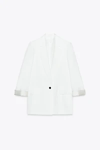100% LINEN BLAZER WITH PRINTED CUFFS