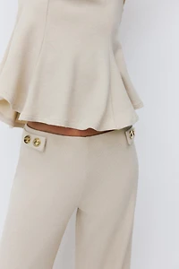PIQUÉ STRAIGHT LEG PANTS WITH BUTTONS
