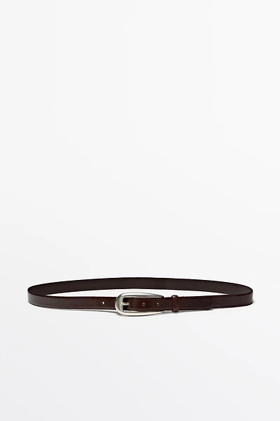 Nappa leather belt with rounded buckle