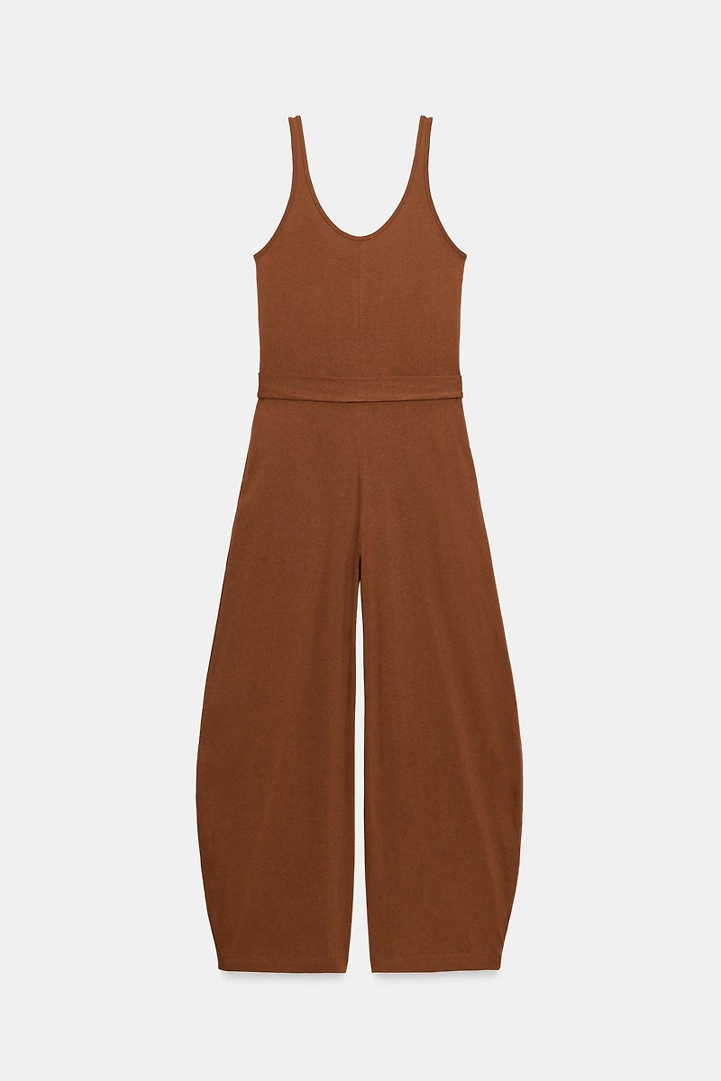 BELTED HEAVY COTTON JUMPSUIT