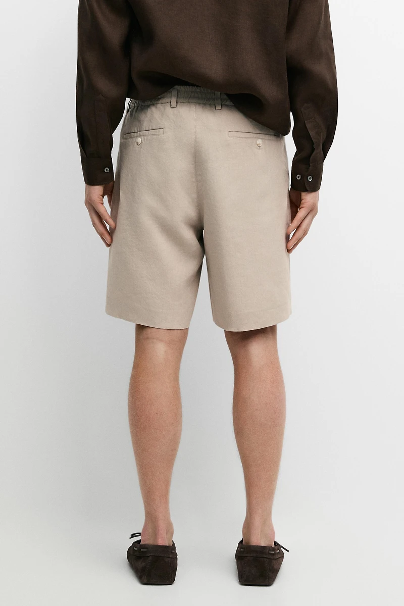 100% linen short Bermuda shorts