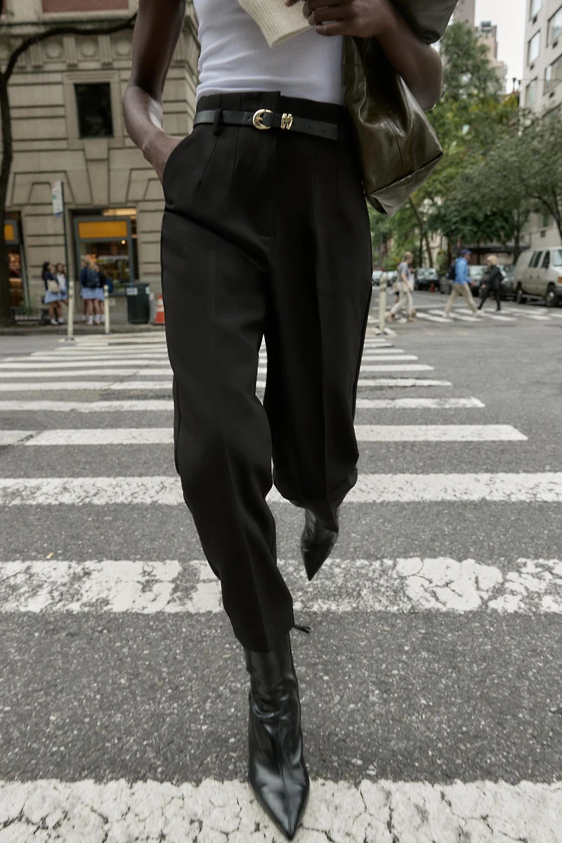 HIGH-WAISTED BELTED PANTS
