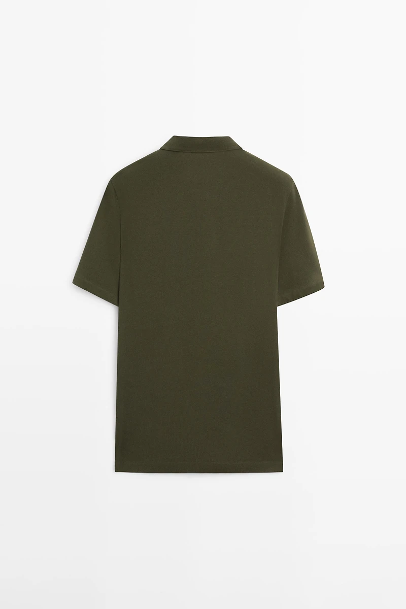Micro-textured cotton blend polo shirt