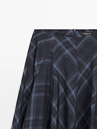 Check print flowing godet skirt