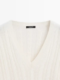 Cable-knit V-neck sweater
