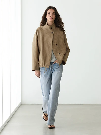 Striped linen blend bomber jacket