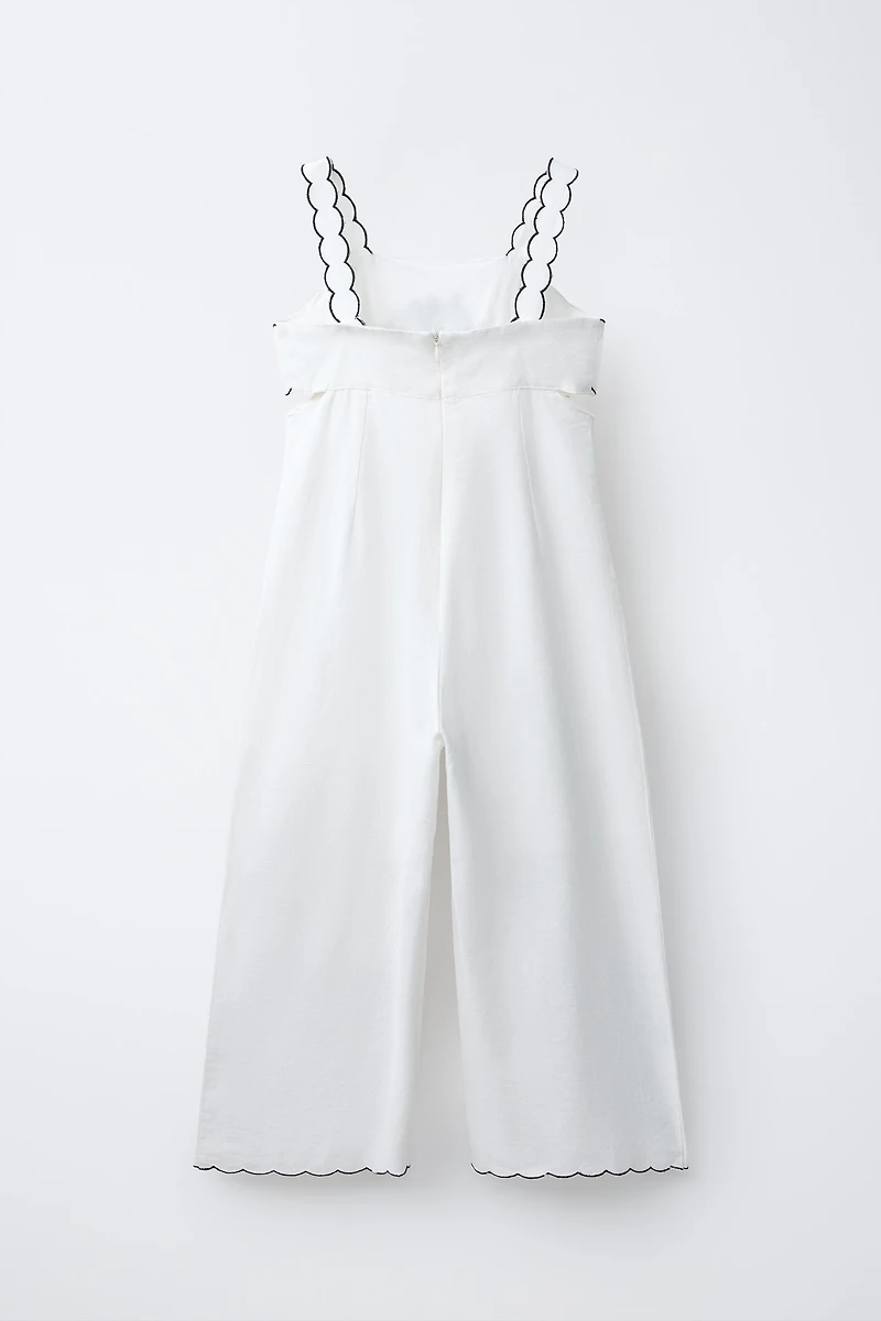LONG EMBROIDERED CUT-OUT JUMPSUIT WITH COTTON AND LINEN